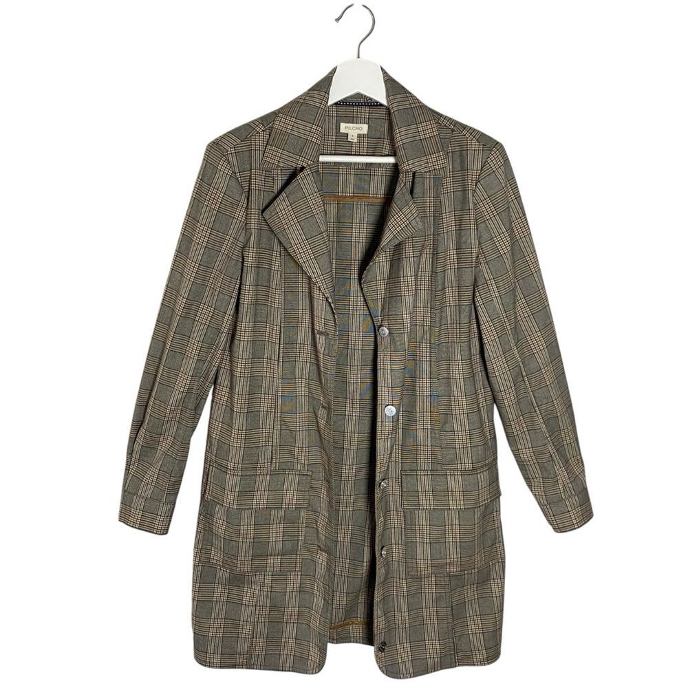 Pilcro Anthropologie Brown Plaid Blazer Size S Career Office